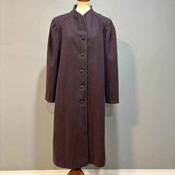 Vintage Plum Purple Wool Blend Maxi Coat with Ruffle Sleeves, Size XL - Picture 2 of 8